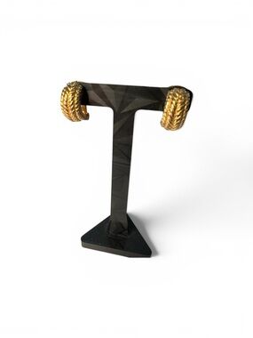 Vintage Christian Dior Gold Plated Textured Clip On Earrings 80s Signed